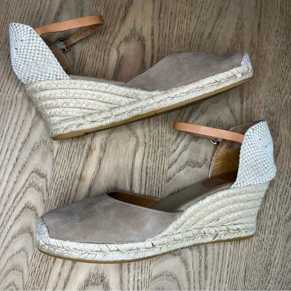 Kanna Anthropologie Suede Wedge Heel Espadrille Taupe Sandal Women’s Size 9 - Picture 6 of 10